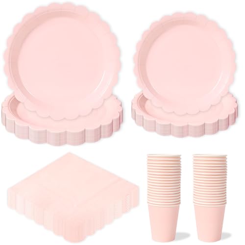 96Piezas Vajilla Rosa Fiesta Cumpleaños, Cubiertos Desechables Incluye Platos y Vasos Para Rosa Servilletas, Platos Desechables Elegantes para 24 Invitado Barbacoas Fiesta Cumpleaños Infantil Niña