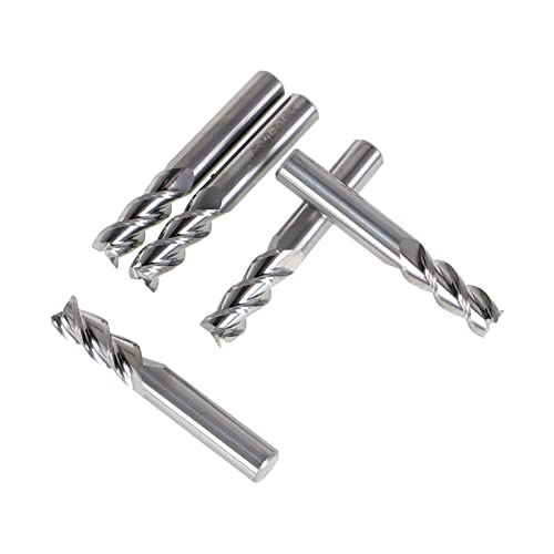 Image of findmall 5Pcs 3 /8 Inch Helix Carbide End Mill 3 Flute 1 Inch Length of Cut Fit for Aluminum Cut Non-Ferrous Metal Upcut CNC Spiral Router Bit