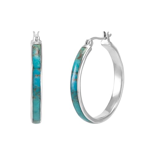 Silpada 'Beginner's Luck' Sterling Silver Compressed Teal Turquoise Hoop Earrings