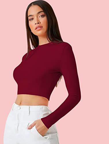 Image of Dream Beauty Fashion Women's Casual Round Neck Long Sleeves Stylish Crop Top - 17 inch Inches (Tee-Tally 02)