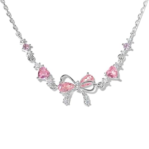 Bow Zircon Bracelet - Friendship is Like a Bow,Adjustable Ribbon Bow Beaded Chain Bracelet,Love Knot Pink Zircon Friendship Bracelets,Women Trendy Bracelet Gift for Her