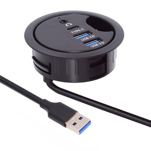 Répartiteur USB-C et USB 3.0 pour passe-câble de bureau de 60 mm de diamètre