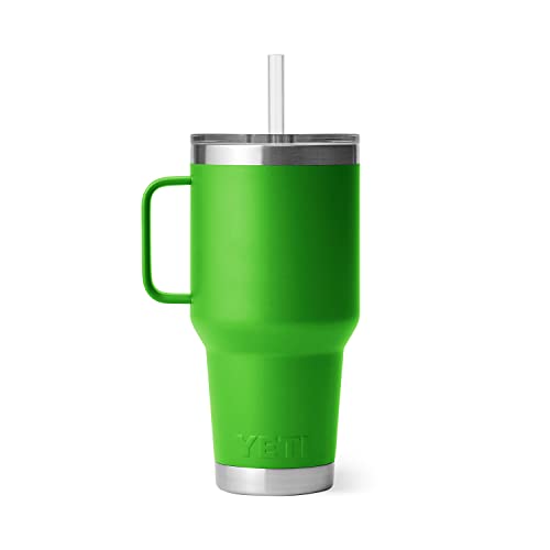 Image of YETI Rambler 35 oz Tumbler with Handle and Straw Lid, Travel Mug Water Tumbler, Vacuum Insulated Cup with Handle, Stainless Steel, Canopy Green