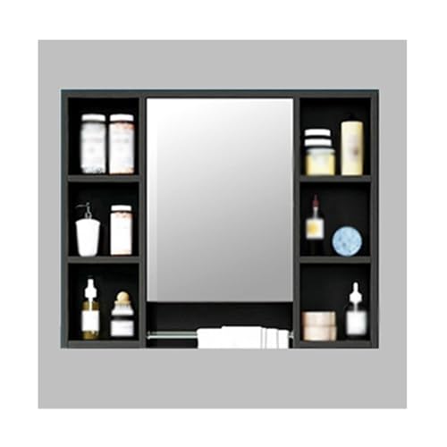 Botiquín de baño con espejo montado en la pared, rectangular, estante de maquillaje, solución de almacenamiento en blanco y negro para artículos esenciales