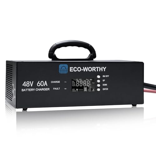 ECO-WORTHY Upgraded (Version 2) 48V 60A Lithium Battery Charger, Adjustable Voltage & Current, CAN BMS Communication, Generator Plug, Smart Fast Charger for Server Rack LiFePO4 Battery