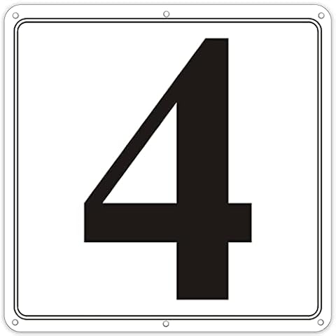 i-CowFun Premium Aluminum Number Signs 4, Metal 12" X 12" Parking Spot Number Signs, Large Numbered Signs for Floor, Dock, Court, Aisle, Field and Outdoor Use, Weather-Resistant, Easy Mounting, High Visibility Cover