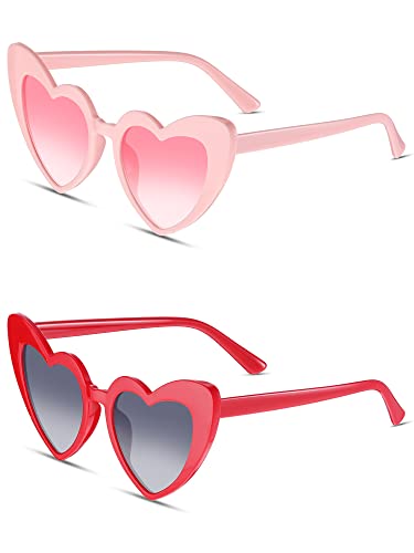 Weewooday Lunettes de Soleil en Forme de Coeur 2 Pièces Lunettes de Soleil d'Amour Saint-Valentin Lunettes de Soleil Colorées Vintage pour Femmes Filles Présent de Saint-Valentin Cover