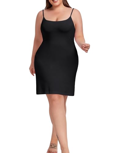 Image of Women's Plus Size Full Slip for Under Dresses Adjustable Spaghetti Strap Cami Nightgown