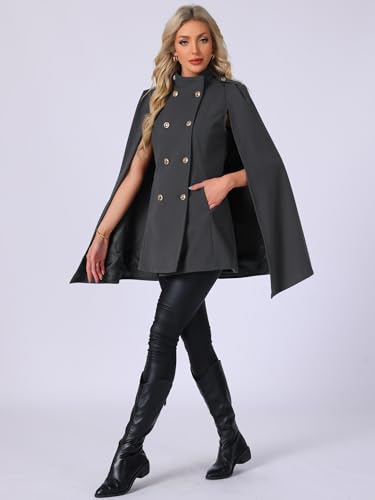 Allegra K Cape Coats for Women's Winter Slit Sleeve Double Breasted Cloak Coat4