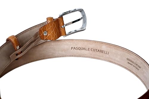 Image of Men's Italian Crocodile Embossed Leather Belt | Genuine Italian leather. Refined crocodile embossed texture. 35mm (1.38 inch) dress width. Handmade in Italy. Gift boxed.