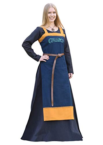 Battle-Merchant Wikinger Trägerkleid Hilja mit Stickerei | mittelalterliches Schürzenkleid für Damen | LARP Gewandung aus Baumwolle | Größen...
