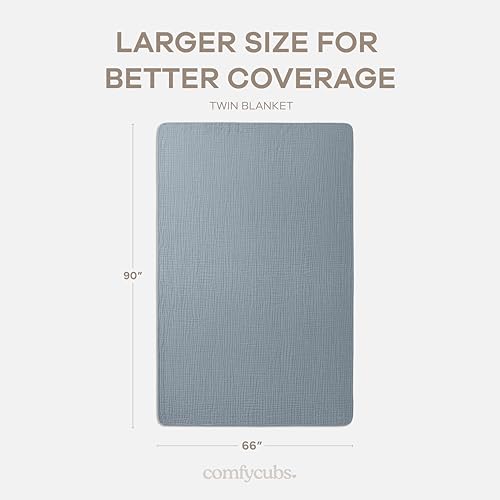 Image of Comfy Cubs Muslin Blanket for Adults Twin 90 inch x 66 inch - 6 Layer Soft, Breathable & Lightweight Muslin Adult Blanket - Machine Washable & Designed in The US Bedding for All Seasons - Pacific Blue
