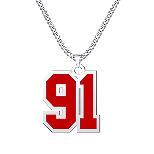 [Bhgytec] CaJoYo 91 Jersey Number Necklace Baseball Basketball Football Soccer Athletes Number Necklace Stainless Steel Chain Ch