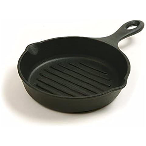 Norpro Pre-Seasoned Cast Iron 6.75 Inch Round Grill Pan, Black Cover