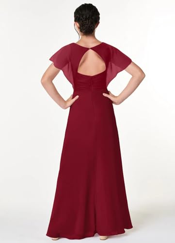 Flutter Sleeves Chiffon Junior Bridesmaid Dresses A-line Wedding Party Flower Girl Dresses with Slit2