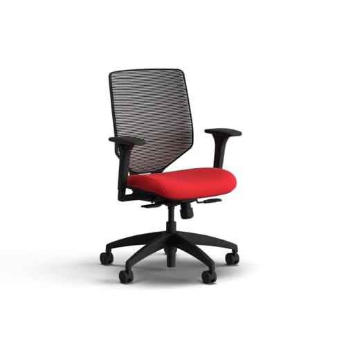 Image of HON Solve Office Chair, Ergonomic Office Chair Mesh Back Support, Adjustable Lumbar Support, Height Adjustable Arms, Black Frame, Ruby