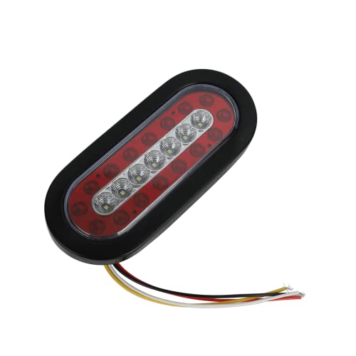 Fsbcgt 2Pcs 6.3" Inch Oval Truck Trailer Led Tail Lights 23 Leds Stop Brake Lights Taillights Running Red And White Backup Reverse Lights With Reflectors Rubber Grommet Flush Mount #TOP7