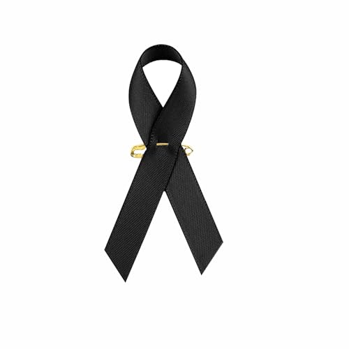 Image of 100pcs Black Ribbon Awareness Satin Pins Melanoma Cancer Skin Cancer Sleeping Disorders Awareness Pins Black Brooch with Safety Pins Funeral Ribbon Gifts for Mourning Remembrance Day