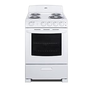 Summit Appliance RE2411W 24″ Wide Electric Range in White Finish with Coil Burners, Lower Storage Compartment, Four cooking Zones, Indicator Lights, Oven Light, Backsplash and Oven Window