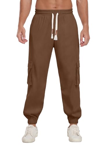 Askdeer Mens Corduroy Joggers Pants Casual Cargo Pants Drawstring Elastic Waist Baggy Tapered Sweatpants with 5 Pockets Brown2