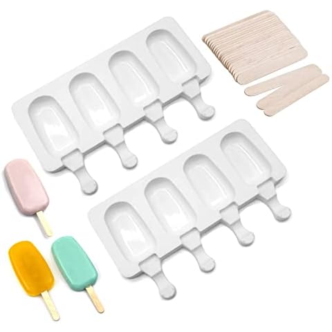 Eisformen, 2 Stück 4 Zellen Eisformen Silikon-Form, Cakepopsform, Eis am Stiel Formen, Eisformen Eis am Stiel, Silikonform Eis am Stiel mit 100 Eisstiele Holz BPA Freie Eisform Cover