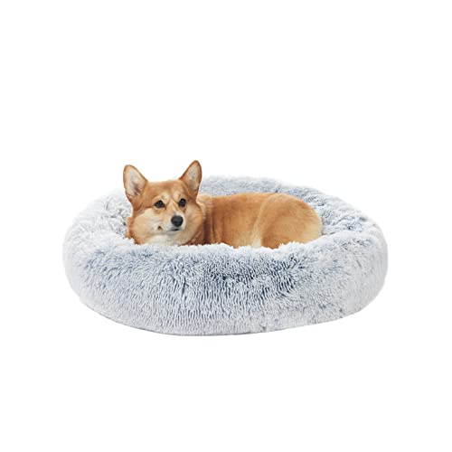 Image of Bedfolks Calming Donut Dog Bed, 30 Inches Round Fluffy Dog Beds for Medium Dogs, Anti-Anxiety Plush Dog Bed, Machine Washable Pet Bed (Light Blue, Medium)