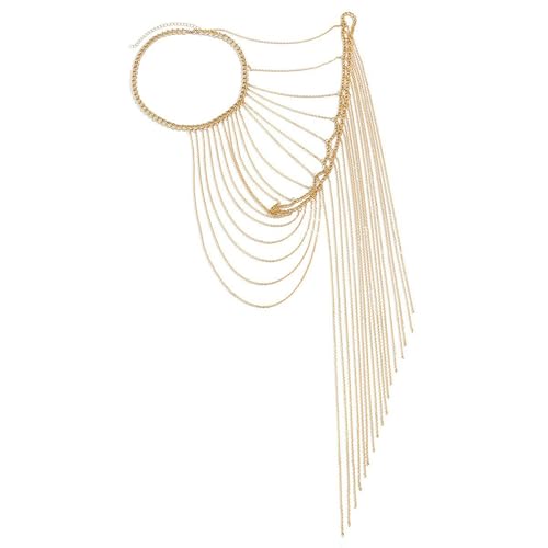 Chaîne d'épaule à pampilles dorées et maillons fins asymétriques pour accessoire de fête féminin