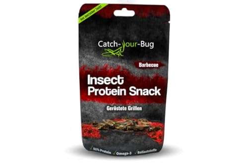 Gewürzter Insektensnack BBQ, essbare Insekten aus deutscher Produktion, Insekten zum Essen von Catch-Your-Bug, 15 g geröstete Grillen