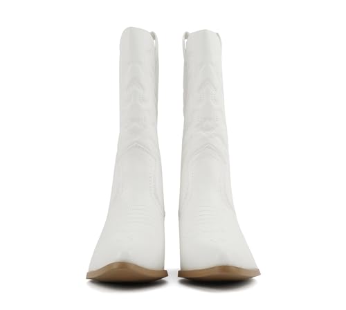 Image of Soda inchTELLER inch ~ Women's Western Cowboy Boots with Stitched Detailing, Pointed Toe, and Low Block Heel