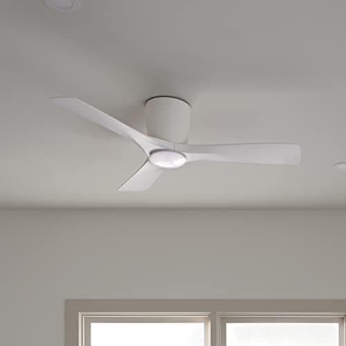 Image of Kichler Volos 48 inch Ceiling Fan With LED Light, Matte White, 300032MWH | Wall Control, Contemporary Indoor Fan, Low Profile Ceiling Fan with Light