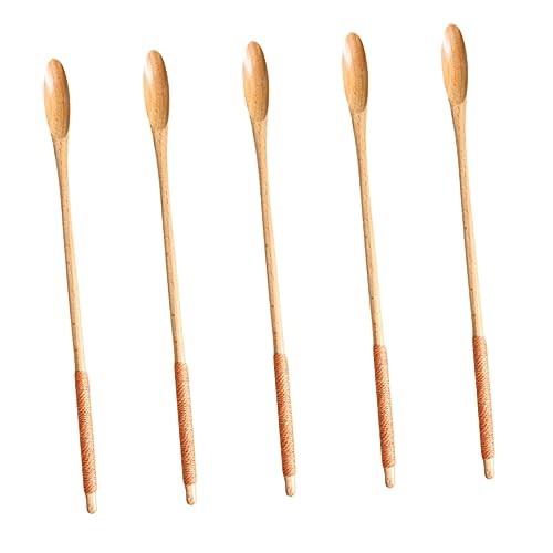 OKUMEYR Long Handle Coffee Honey Spoons 5pc Wooden Stirring Spoons for Tea Jam Syrup