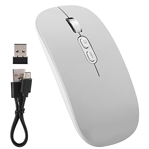 Wireless Mouse, [Upgrade] 2.4G Geräuschlose Maus mit USB-Empfänger Drahtlose optische Gaming-Maus Wiederaufladbare Spielemäuse für PC, Computer, Laptop, Notebook(Silber)
