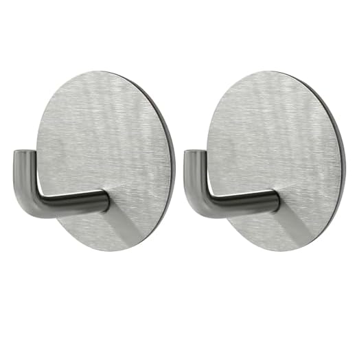 Kemcatui 6 Pack Stainless Steel Adhesive Towel Hooks, Heavy Duty Hook, No Drill Wall Hangers, for Bathroom, Kitchen, Garage Office Waterproof Silver Finish, Holds Towels and Robes