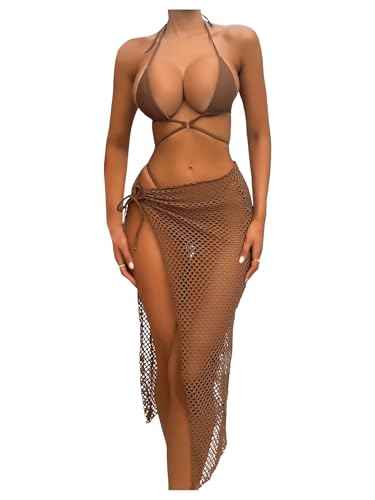 SweatyRocks Women's Triangle Micro Bikini Set 3 Piece Extreme G String Thong Swimsuit with Cover Up Skirts