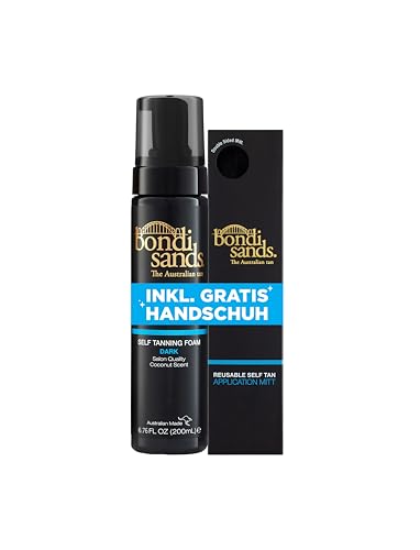 Bondi Sands Self Tanning Set - Selbstbräuner Schaum für dunklere Hauttöne Inhalt: 200 ml - Mit Anwendungshandschuh - Self Tanning Foam Dark mit Aloe Vera - Streifenfreie Bräune