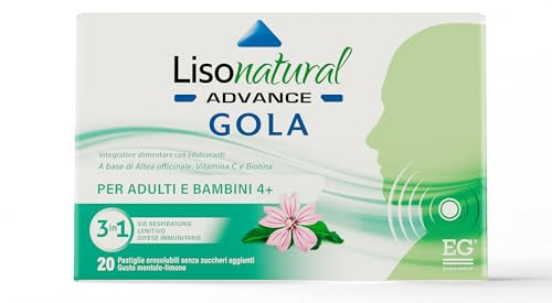EG Lisonatural Advance Gola | Dona Sollievo Alla Gola Secca o Irritata | Per Adulti e Bambini 4+ | 20 Pastiglie Orosolubili