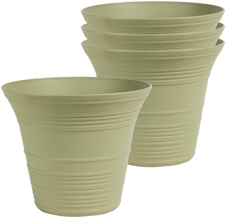 The HC Companies Sedona Round Self-Watering Pot - Lightweight Self Care Planter - Plastic Planter for Herbs & More - Durable Plant Pots for Indoor Plants & Outdoor Plants (9" Seafoam, Pack of 4)
