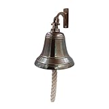 Solid Brass Wall Mounted Ship Hanging Antique Brass Bell for Reception, School, Outdoor, Indoor, Dinner & Chruch - 6 Inch by The Metal Magician