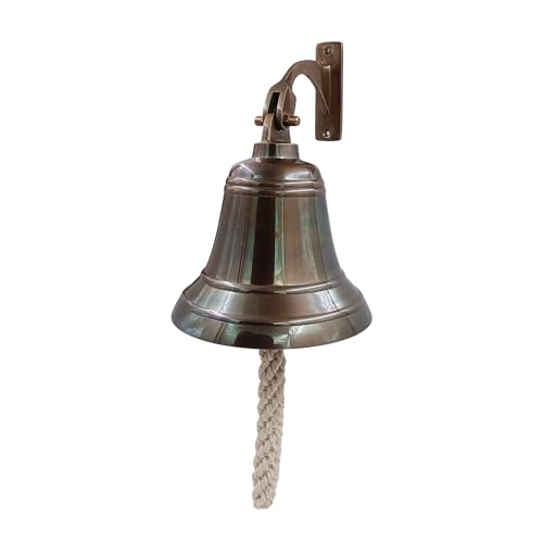 Solid Brass Wall Mounted Ship Hanging Antique Brass Bell for Reception, School, Outdoor, Indoor, Dinner & Chruch - 6 Inch by The Metal Magician