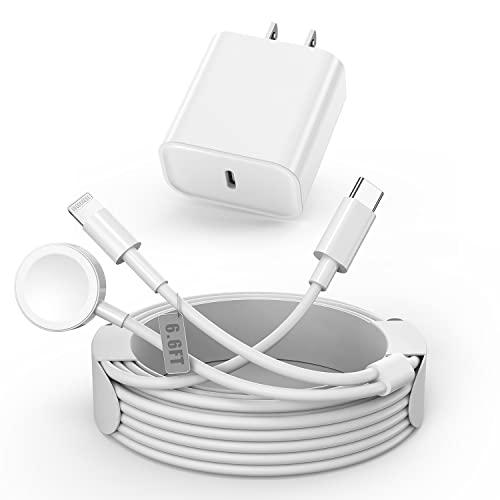Image of 2 in 1 USB C Charger for Apple Watch and iPhone, 6.6 FT iWatch Fast Charging Cable with 20W PD Wall Charger Block Compatible with Apple Watch Series 8/7/SE/6/5/4/3/2/1 & iPhone 14/13/12/11/XS/X