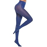 MANZI Women's Solid Color Semi Opaque Footed Tights Soft Stretch Pantyhose Royal Blue X-Large