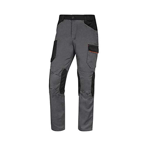 Delta plus, Pantalón de trabajo MACH2 elástico en cintura costuras triple rodillas preformadas 7 bolsillos peso 245 gramos Deltaplus M2PA3, gris-naranja, Large