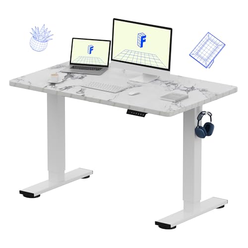 FLEXISPOT EN1 One-Piece Standing Desk 48 x 30 Inches Height Adjustable Electric Desk Sit Stand Desk Home Office Desks (White Frame + Marble Gray Top, 2 Packages)