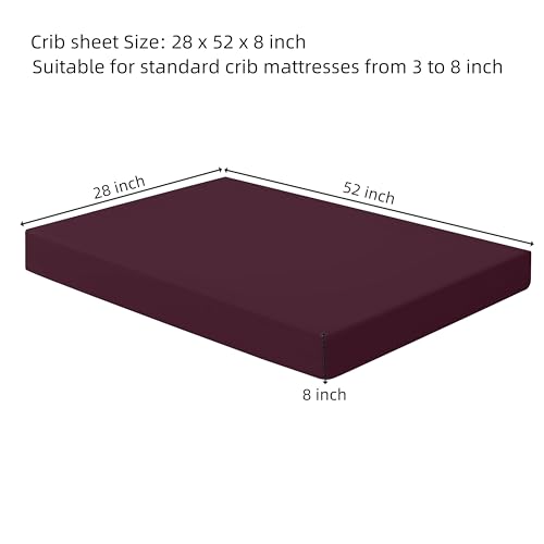Image of HBHLFZ Crib Sheets for Boys, Girls, 28x52 Inch Fitted Crib Sheet - 8 Inch Deep Pocketed Fixed Sheet - Soft and Comfortable Microfibre - Fits Standard cot and Toddler mattresses, Burgundy