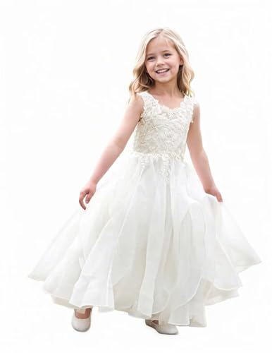 Tulle Flower Girl Dress with Lace Appliques First Communion Dresses for Girls Sleeveless Wedding Party Dress