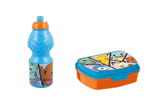ALMACENESADAN, 5007 – Pokemon Schulbeginn – bestehend aus 400 ml Sportflasche und rechteckigem mehrfarbigem Sandwichmaker – wiederverwendbar, BPA-frei