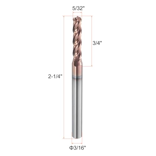 Image of HARFINGTON Ball Nose End Mill 4 Flute 5 /32 inch Diameter 3 /16 inch Shank Tungsten Carbide Uncoated Spiral CNC Router Bits 3 /4 inch Cutting Length Single End Ball for Carving Engraving Grinding