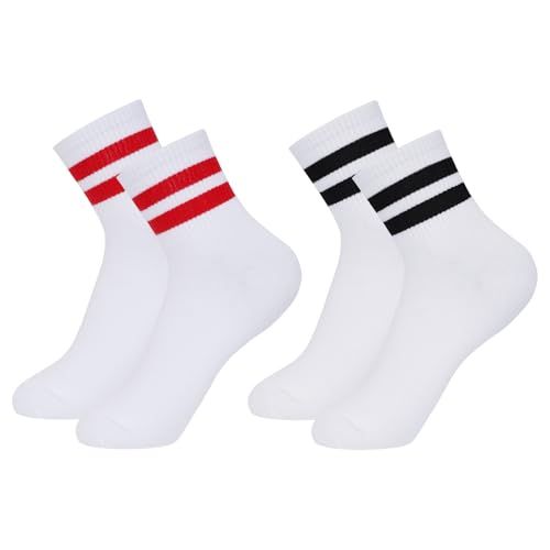 Rbenxia 2 Pairs Striped Crew Socks for Women Vintage Athletic Ankle Socks