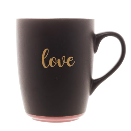 CANECA CERÂMICA LOVE PRETO MATT/ROSA 340ml