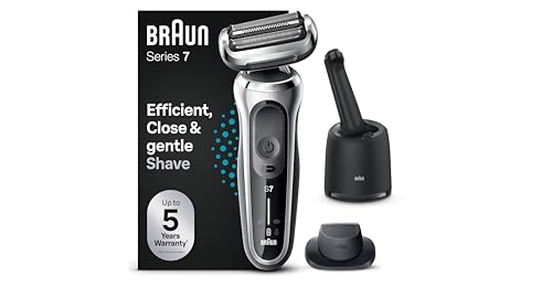 Braun Series 7 Afeitadora Eléctrica Hombre, Máquina de Afeitar Barba con Recortadora De Precisión EasyClick, Centro De Limpieza SmartCare, 360° Flex, Recargable e Inalámbrica, 71-S7200cc, Plata